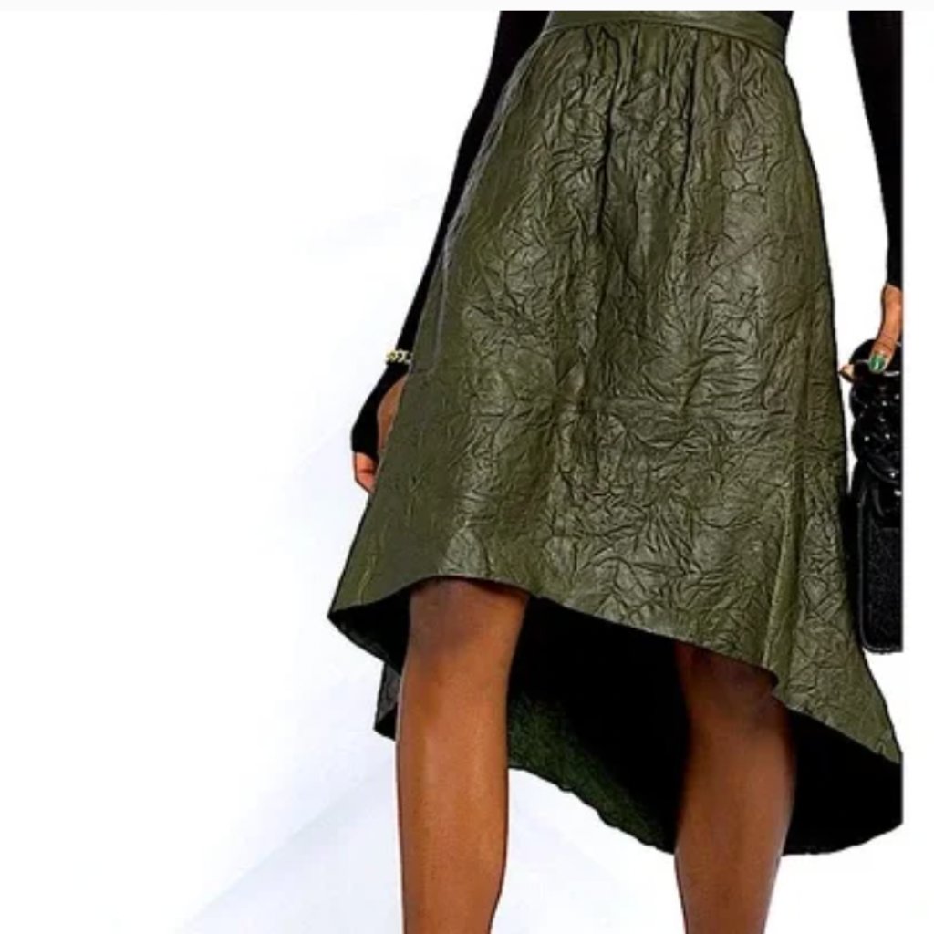 Zadig & Voltaire Green “Joslin” Crinkled 100% Lamb Leather Skirt, Xs (Fr 34)